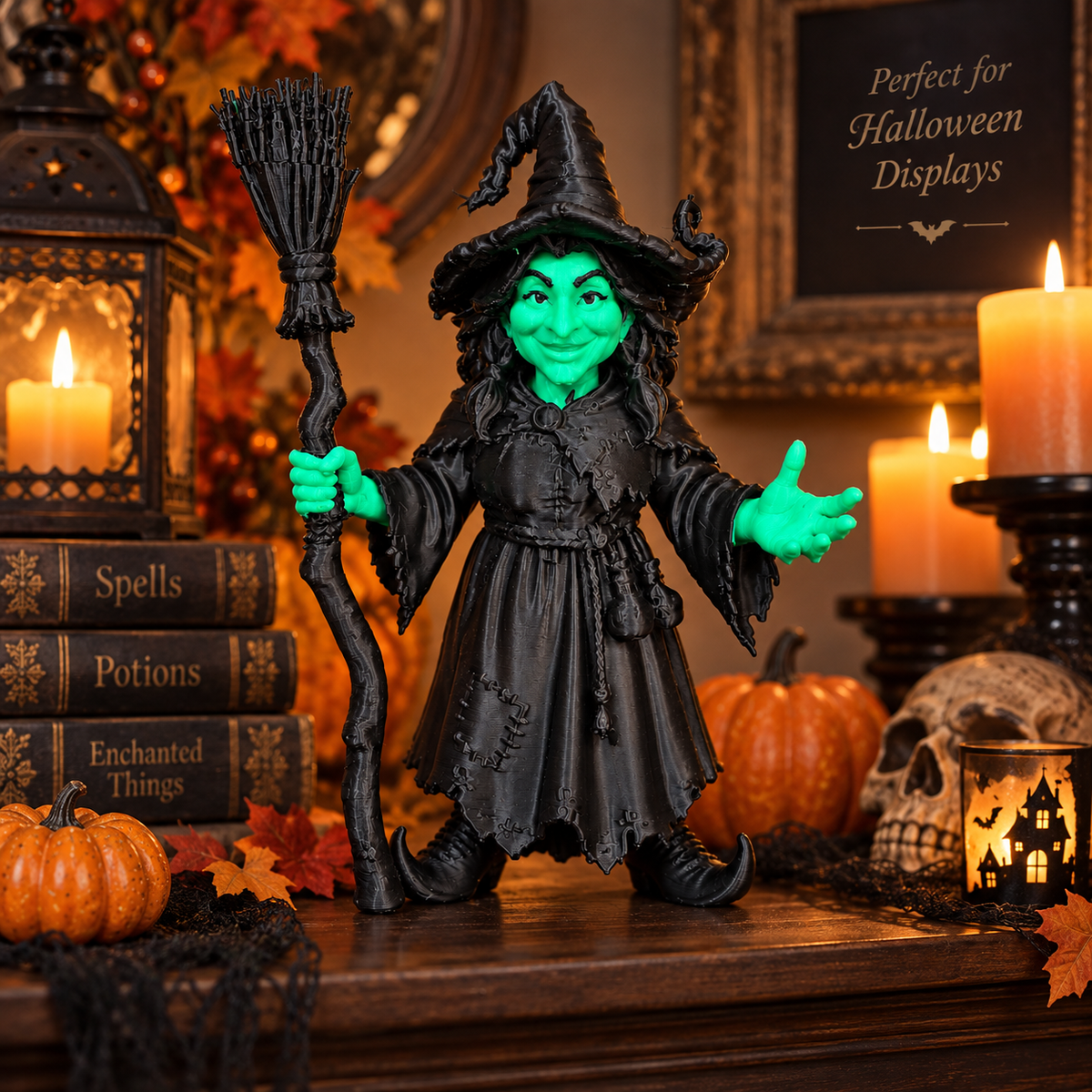 6-Inch Green Witch Halloween Figurine