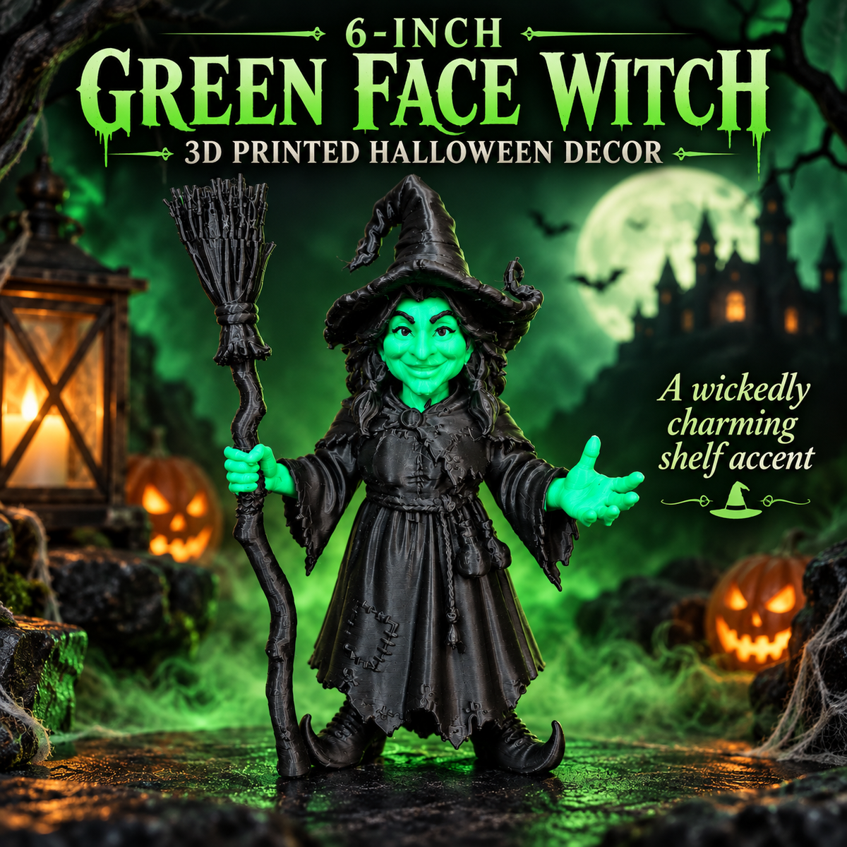 6-Inch Green Witch Halloween Figurine