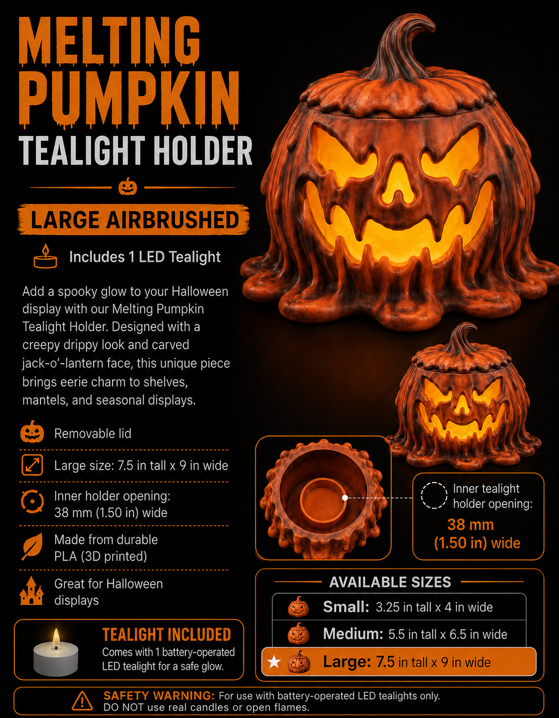 Melting Jack-O’-Lantern Pumpkin with LED Tea Light