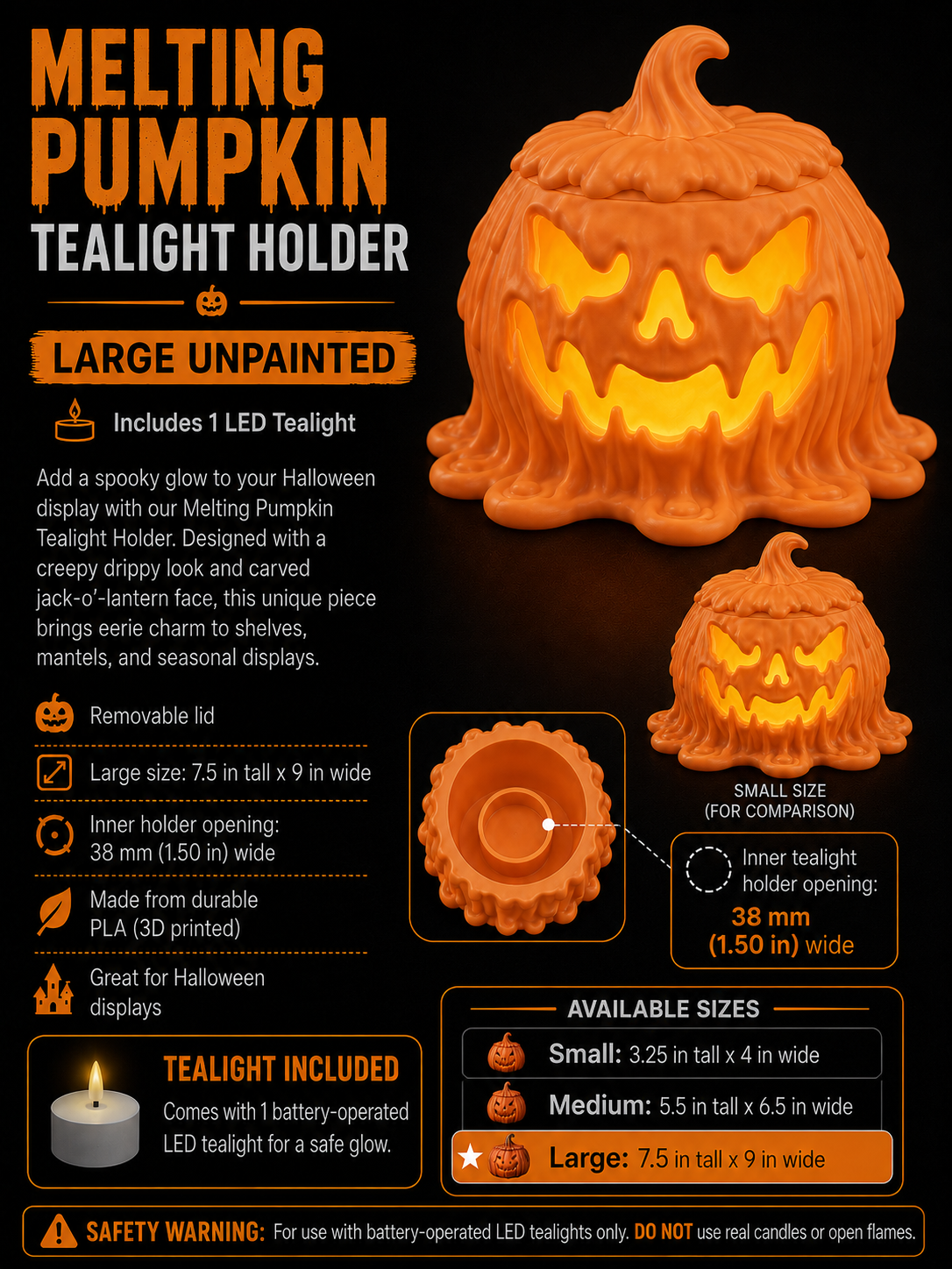 Melting Jack-O’-Lantern Pumpkin with LED Tea Light