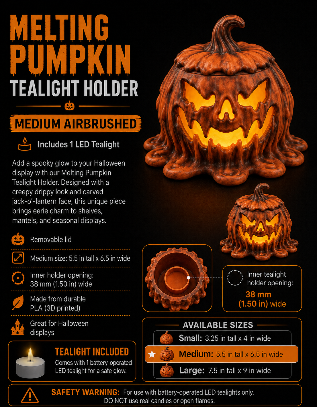 Melting Jack-O’-Lantern Pumpkin with LED Tea Light