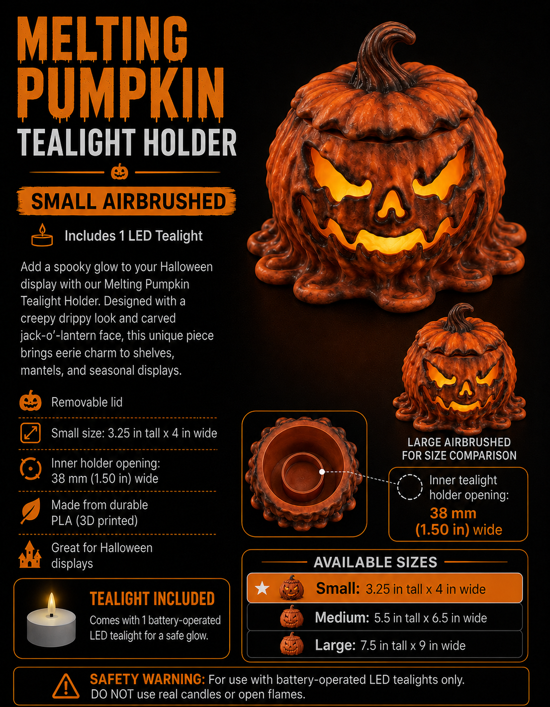 Melting Jack-O’-Lantern Pumpkin with LED Tea Light