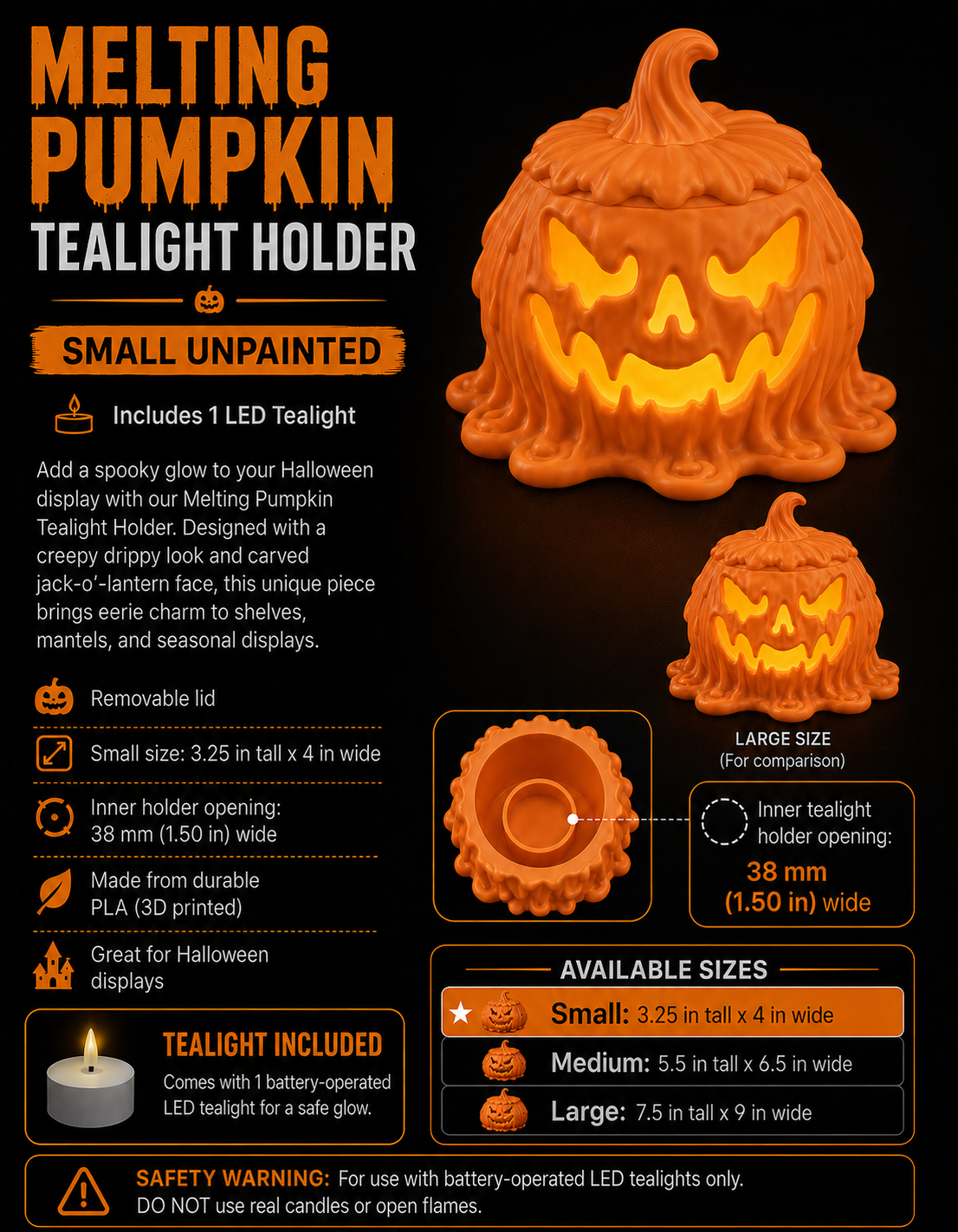 Melting Jack-O’-Lantern Pumpkin with LED Tea Light